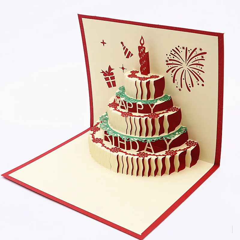 1pcs happy birthday postcard blank paper 3d handmade up
