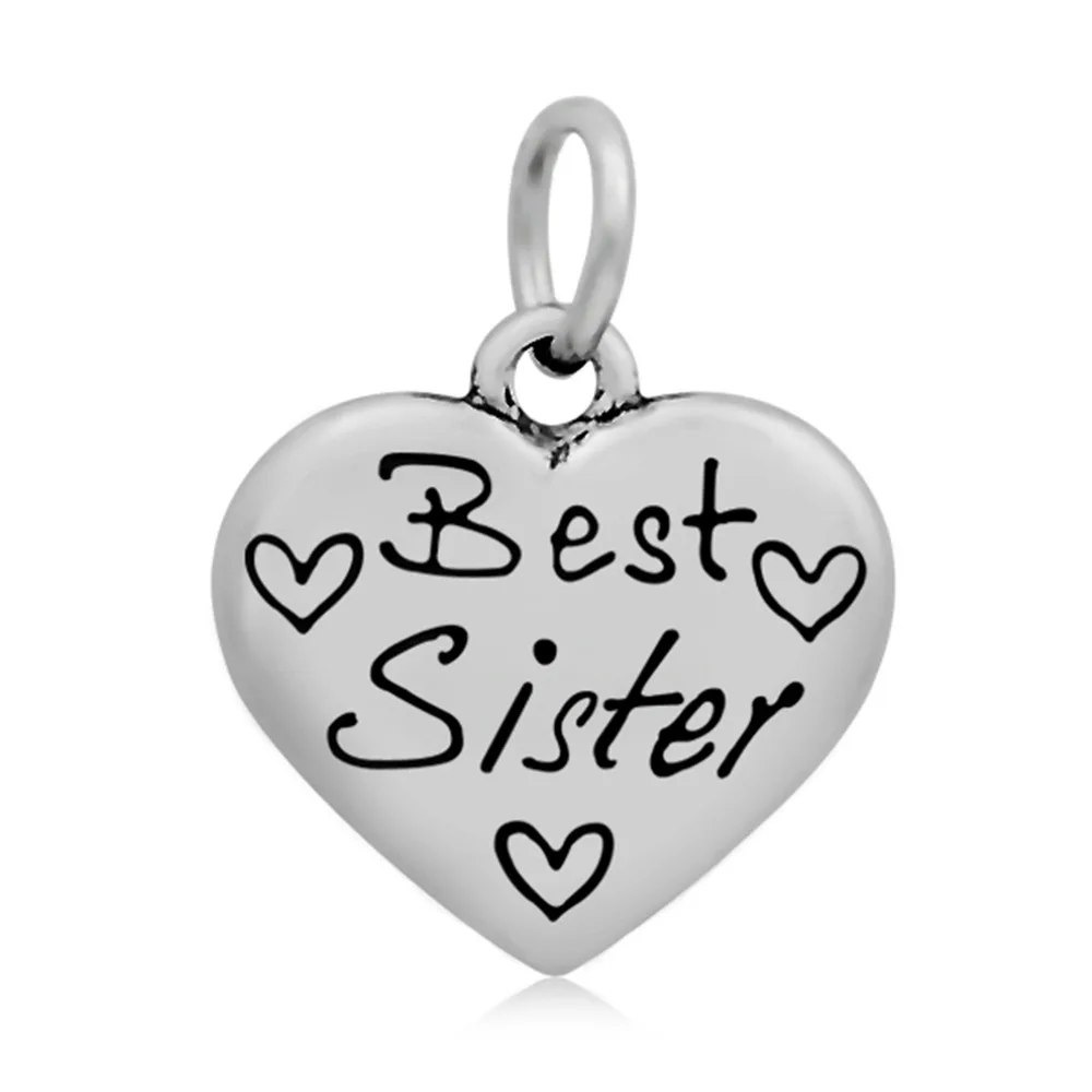 

Skyrim Heart Shaped Pendants Family Engraved Best/Super Sister Charms For Jewelry Necklaces Making DIY Stainless Steel Gifts