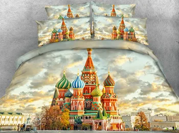 

3pcs All kinds Famous buildings printed bedding set queen king size city / eiffel tower / Russian Castle /Paris duvet cover set