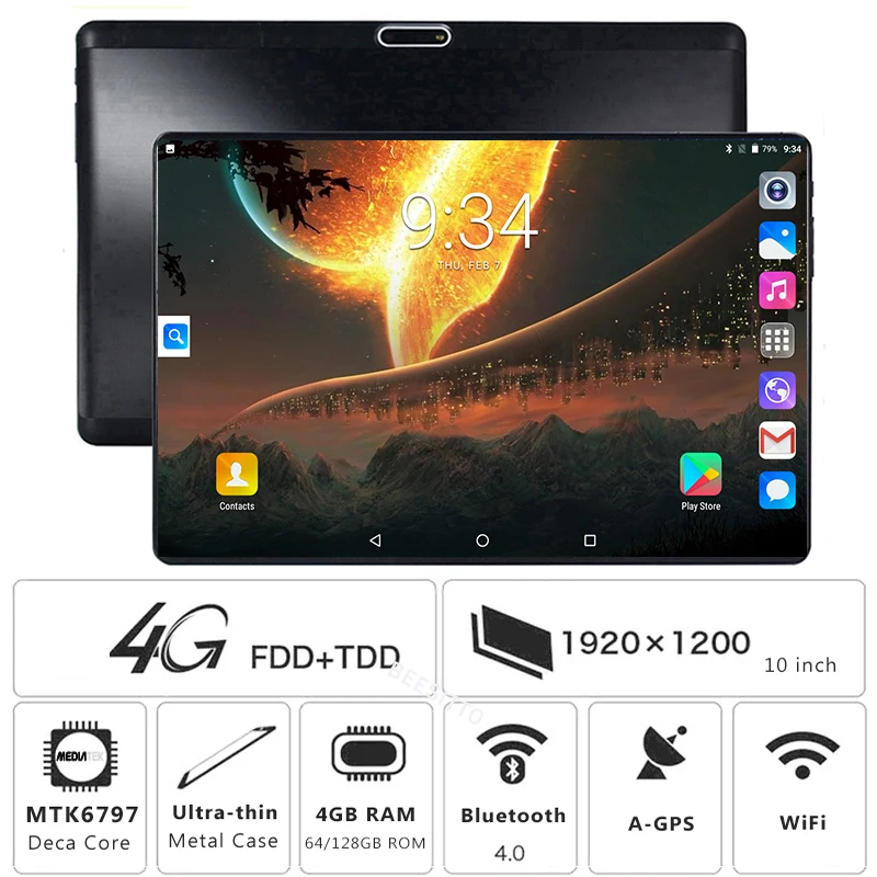 

Original S101 Deca Core 4GB RAM 64G/128GB ROM 10.1" Display Tablets Deca Core 1920x1200 8MP+2MP Camera Android 10 inch Tablet