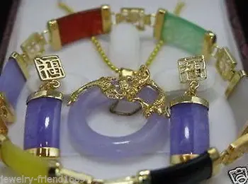 

Hot selling@> shipping Jewelry Natural stone pendant necklace earring bracelet set + chain jewelry -Bride jewelry fre