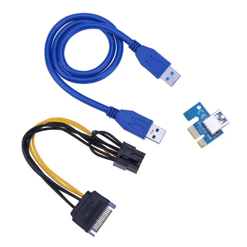USB 3.0 PCI-E Riser Express 1X 4x 8x 16x Extender Riser Adapter Card SATA 15pin Male to 8Pin Power Cable for mining
