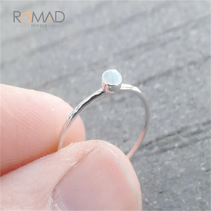 Minimalist Round Opal Rings For Women Silver Color Ring Small Simple Rings For Girl Personality Wedding Bijoux Jewelry anillo Z3
