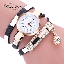 2017 DUOYA New Fashion Watches Women Pendant Gold Luxury Women Leather Bracelet Watch Ladies Vintage Dress Quartz Wristwatch