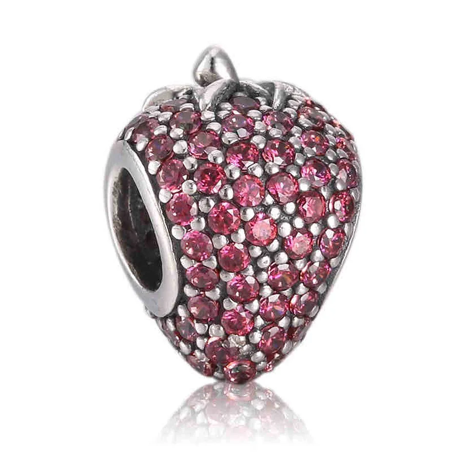 

Authentic S925 Sterling Silver DIY Jewelry Pave Strawberry Charm fit Pandora Bracelet Bangle Girl Gift