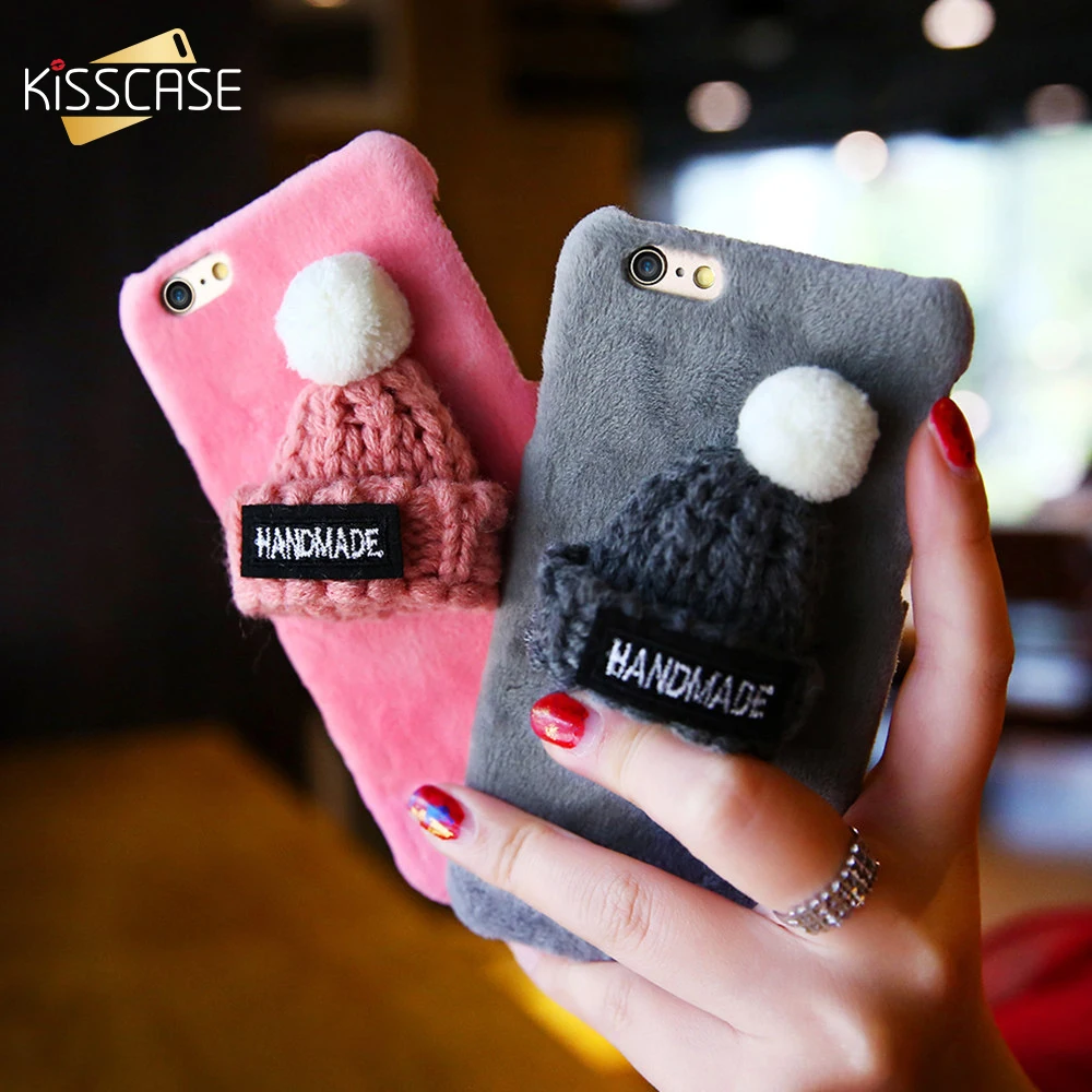 

KISSCASE Fashion Plush Case For iPhone 6 6s Plus Lovely Knitted Hat Cute Girly Christmas Cap Gift Back Case For iPhone 6 6s Plus