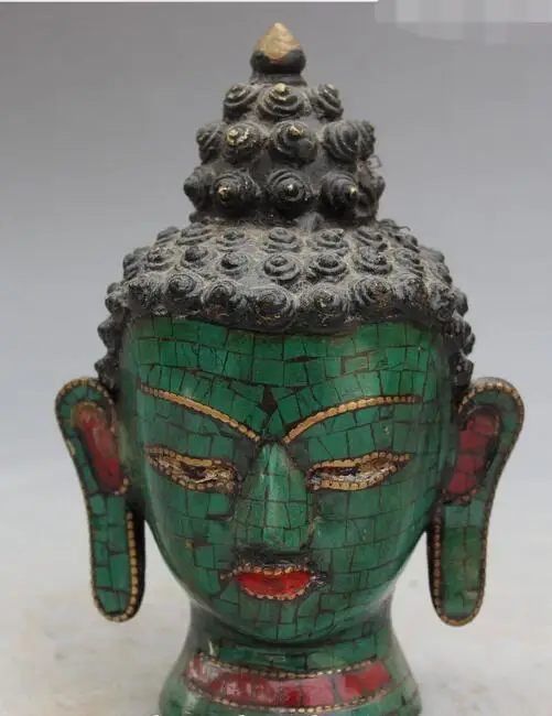 

free Tibet Buddhism Bronze Turquoise Coral Shakyamuni Sakyamuni Head Bust Statue fast