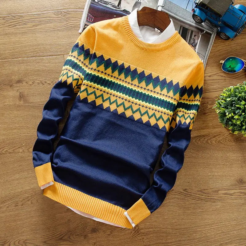 Брендовые Новые свитера мужские модные стильные осенне-зимние Лоскутные вязаные качественные пуловеры мужские повседневные мужские свитера XXXL - Цвет: orange