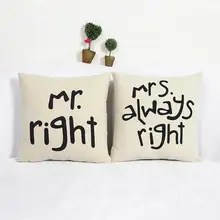 High Quality Lovers Mr Mrs Cotton Valentine Linen Throw Pillow Case Square Print pillow Home Decor