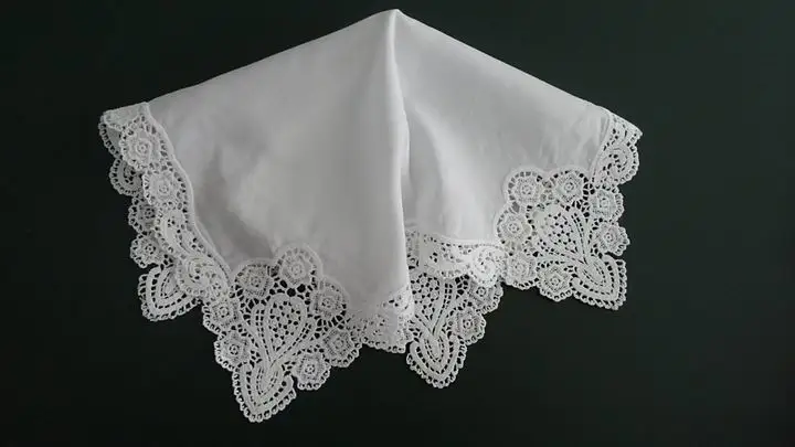 Высокое качество белый хлопок компьютер вышивка платок кружева цветы платок