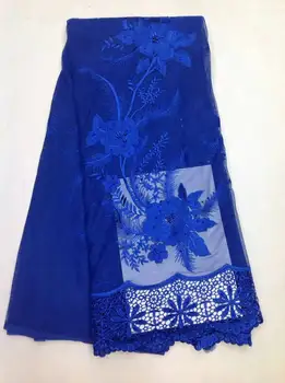 

African stone High Quality Net Lace,French Voile Guipure tulle mesh Lace Fabric For dress 5yd/lot Free Shipping royal blue JL62F