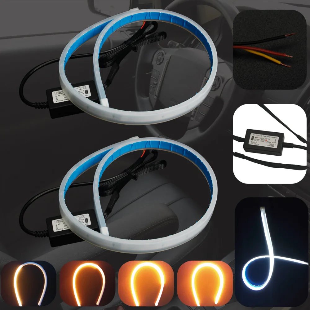 2 pcs 45cm 60cm vehicle DRL Flexible Tube Strip led car Daytime Running Lights Turn Signal Angel