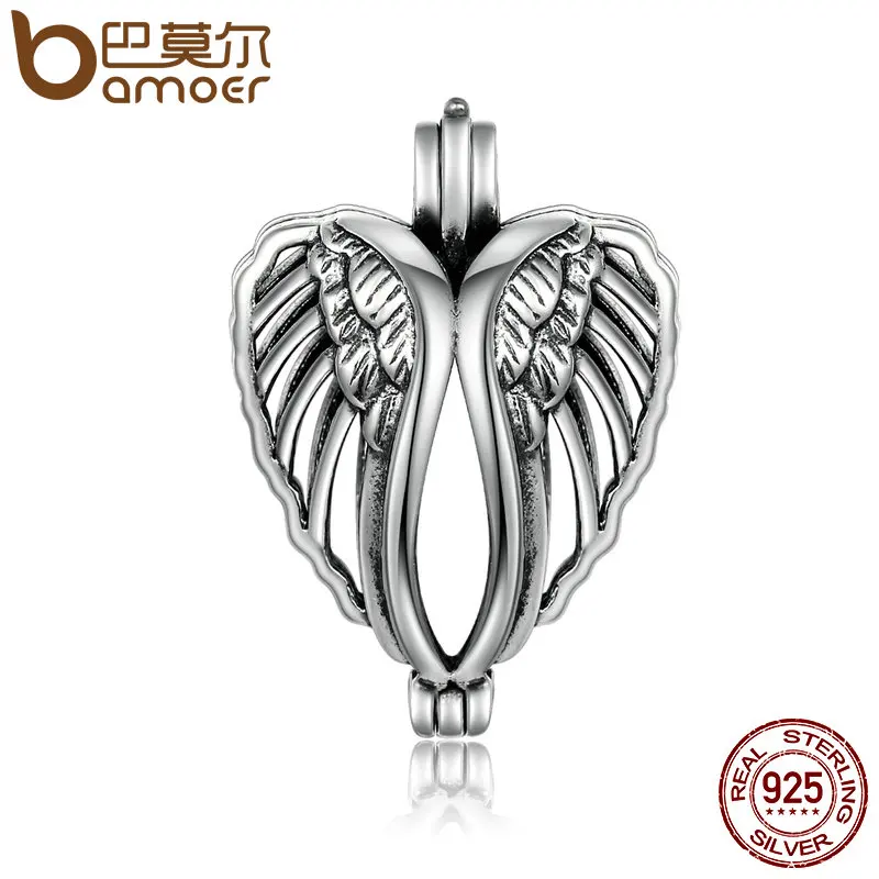 

BAMOER 925 Sterling Silver Angel Wings Feathers Pendant Fit Pearl Necklace Silver 925 Jewelry Making SCP013