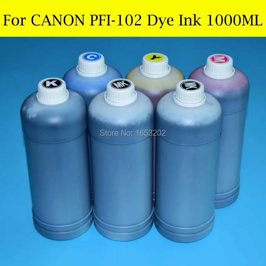 

6 Pieces X 1000ML For Canon PFI 102 Dye Ink For Canon iPF 500/510/600/605/610/700/710/720 Printer