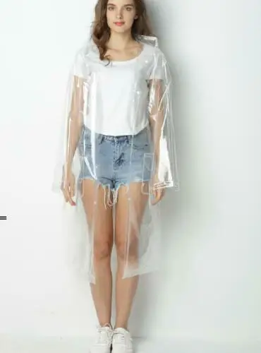

Fashion Women Girls Clear Stylish Waterproof Coat Jacket Long Hooded Transparent Sz