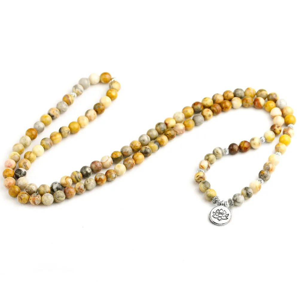 Natural Crazy Onyx Bracelet OM Buddha OM Lotus Charm Wrist For Women Men Buddhist Yoga Mala Bracelet For Unisex Jewelry