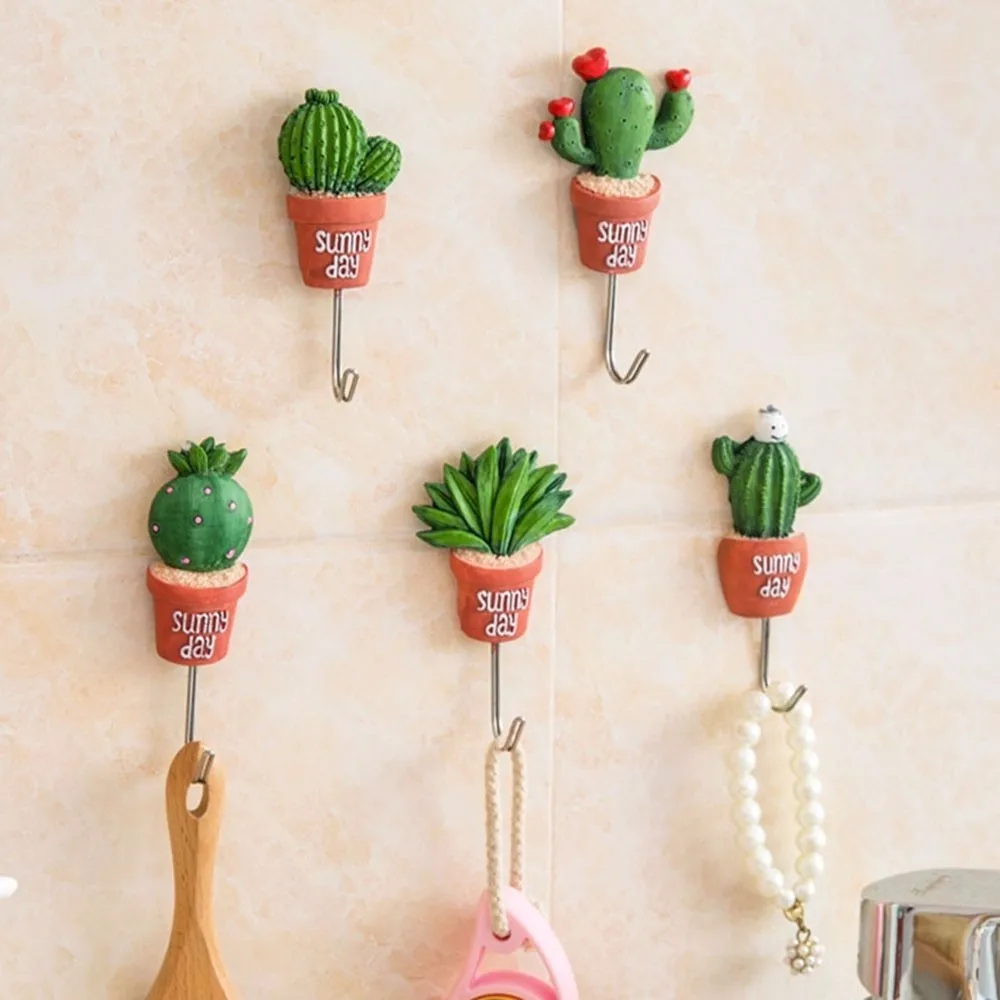 1pc Wall Hook Hanger Funny Simulation Succulent Plants Pot Strong Self-Adhesive Hook Hanger Bag Keys Bathroom Kitchen Sticky Towel Holder Storage Organization (5)