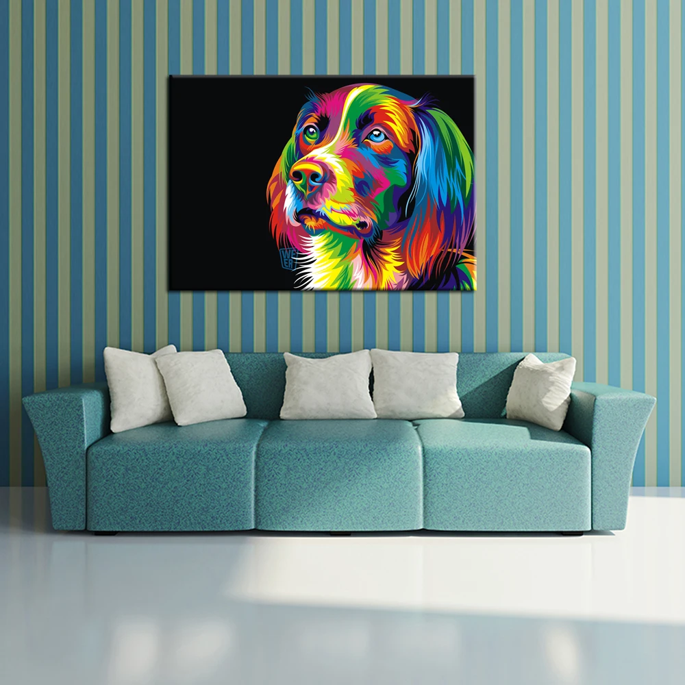 Multi Panels HD Printed Colorful Dog Abstract Canvas Painting Animals