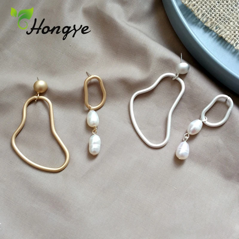 213.84руб. 44% СКИДКА|Hongye, современные серебряные/Золотые жемчужные серьги, неровные круглые женские большие серьги, матовые металлические шикарные серьги Brinco Bijoux, изысканные серьги капли-in Серьги from Украшения и аксессуары on AliExpress 