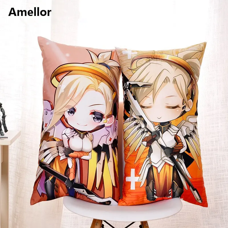 Подушка Amellor 40*70 см, Kawaii Q Version, OW Reaper Genji Mercy Dva Mei Genji, подушка Solf, Автомобильная подушка, чехол, подарок