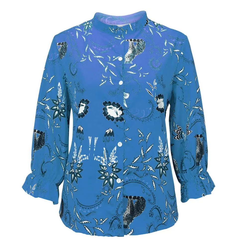 2019 Women's casual printed button lotus leaf sleeve shirt top and blouses summer sexy blouses women beach pretty blouses 40J12 (16)