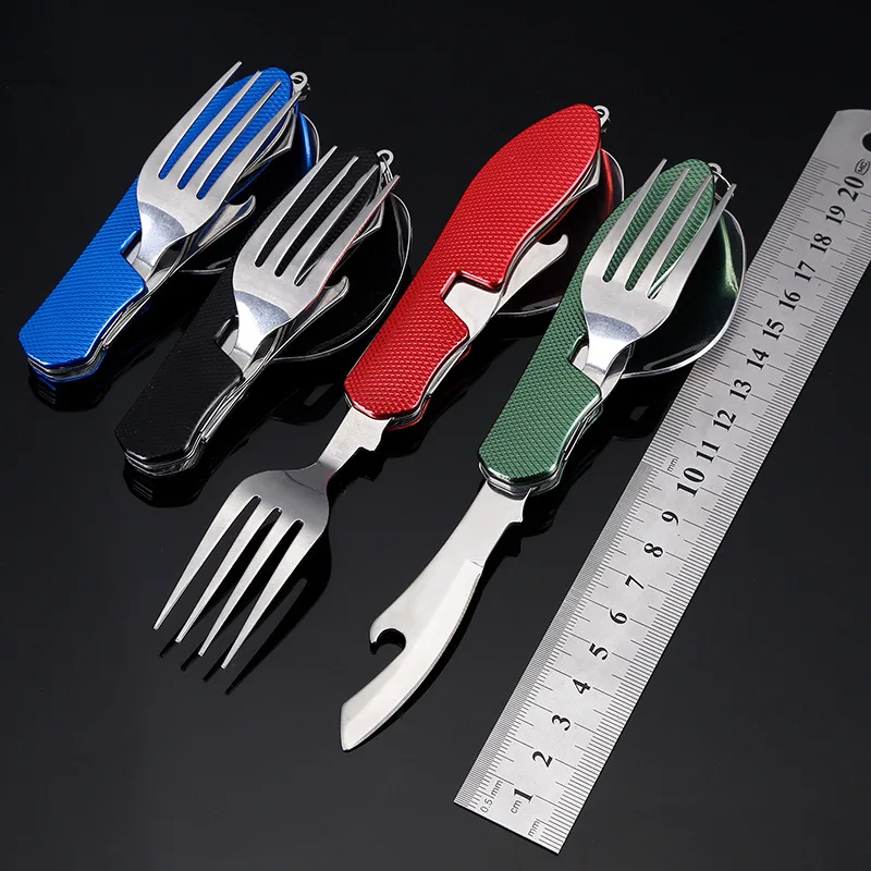 

Multifunctional Folding Detachable Combination Outdoor Travel Tableware Three Open Multi-function Swiss Tool Gift Fruit Knife