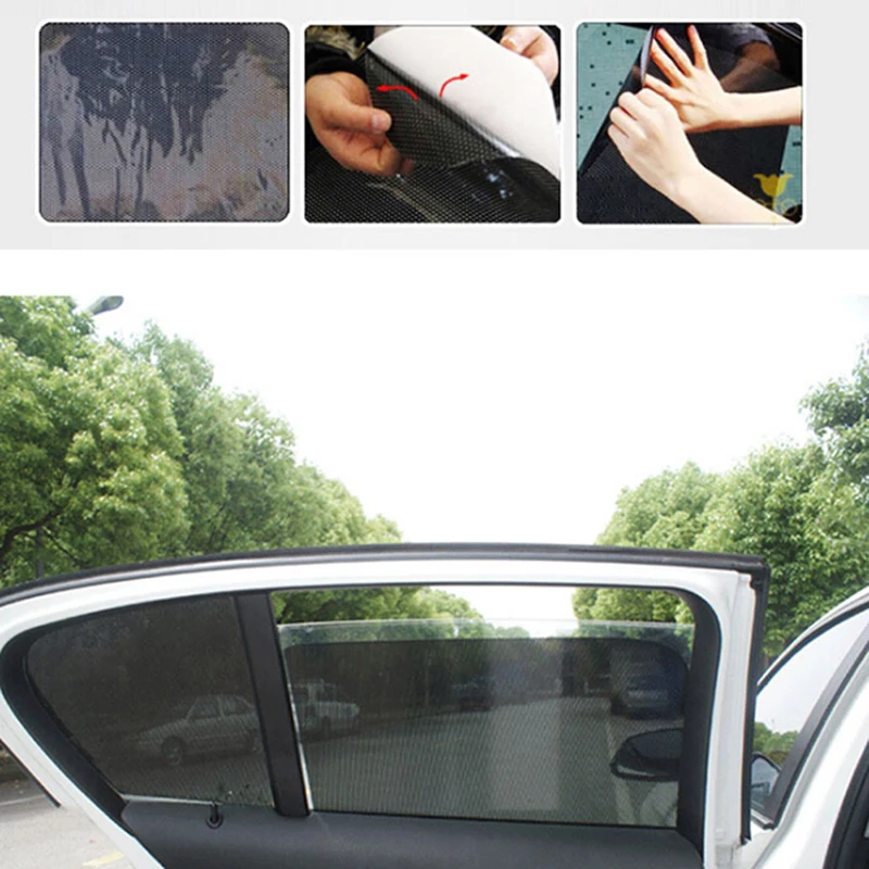 2 Pcs Black Folding Mesh Car Window Curtain Sun Shade Wrap 55 x 42cm