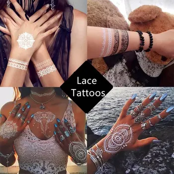 

Sexy Body Art Beauty Makeup cute Cool beautiful white Henna& Lace 2018 new Waterproof Temporary Tattoo Stickers for girls bride