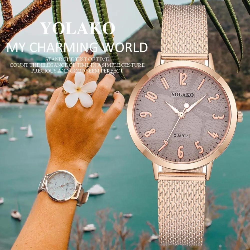 

YOLAKO Watches Fashion Women Quartz Wristwatches Luxury Rose Gold Ladies Dress Wrist Watches Relogio Feminino Hot