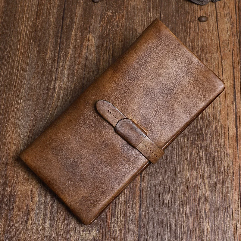 

Vintage Handmade Wallet Men's Long Men First Layer Leather Handbag Men's Leather Multifunctional Soft Cow Genuine Leather Purse