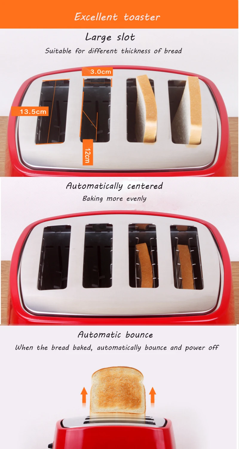 Бытовой автоматический прибор для хлеба тостер Многофункциональный 4 Слот тост машина для завтрака из нержавеющей стали 6524