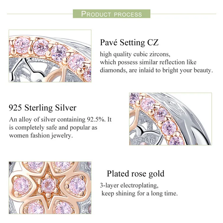 Blooming Flower Charm 7 Blooming Flower Charm - Show your style with the Blooming Flower Charm. Hand-finished in sterling silver, this design includes a pink and rose gold flower surrounded by cubic zirconia stones. The sides of the charm are decorated with small hearts. This exquisite and unique charm will bring mood and beauty to your day. Perfect gift for mom, sister, grandmother, friend or yourself. | 🚚 Free Standard Shipping 7-30 days | 🥇 Top Quality Product | 💎 100% S925 Sterling Silver | 🛡️ 100% Safe & Secure checkout