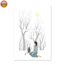 Домашний декор, картина маслом, Женский Одинокий Кот, зимняя картина среднего возраста, очень просто, чтобы узнать ручная работа, чтобы завершить дом