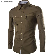 M.T.WOLFCHILD Hot sale 2017 fashion style mens solid color lapel shirts Business casual men’s clothing slim mens shirts M-2XL