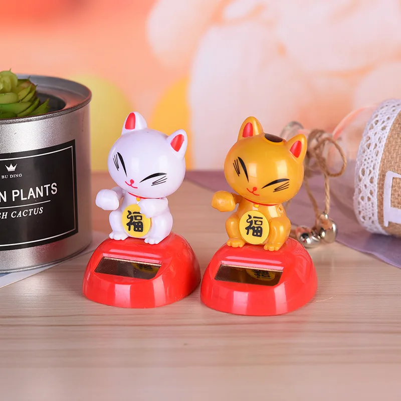 

Car doll ornaments ABS material creative solar car dashboard yellow white 2 lucky cat shaking head gift decoration accessories