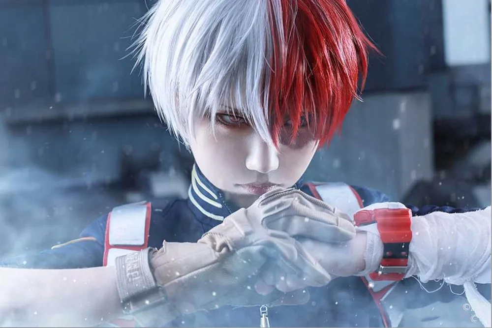 Мой герой Академия Boku no Hiro Akademia шото Тодороки Shouto белый и красный косплей парик