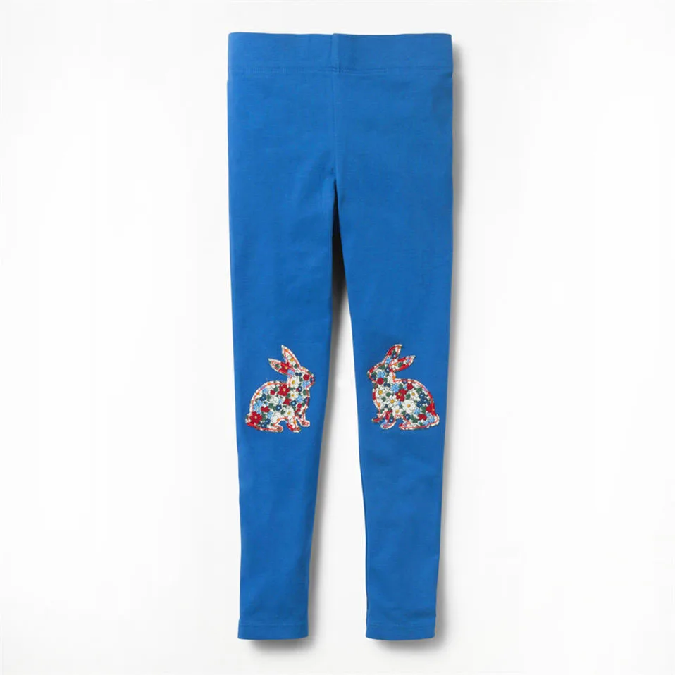 

Littlemandy Blue Rabbit Baby Girls Leggings Animal Applique Kids 100% Cotton 2018 Brand Children Trousers Pants Clothes Embd