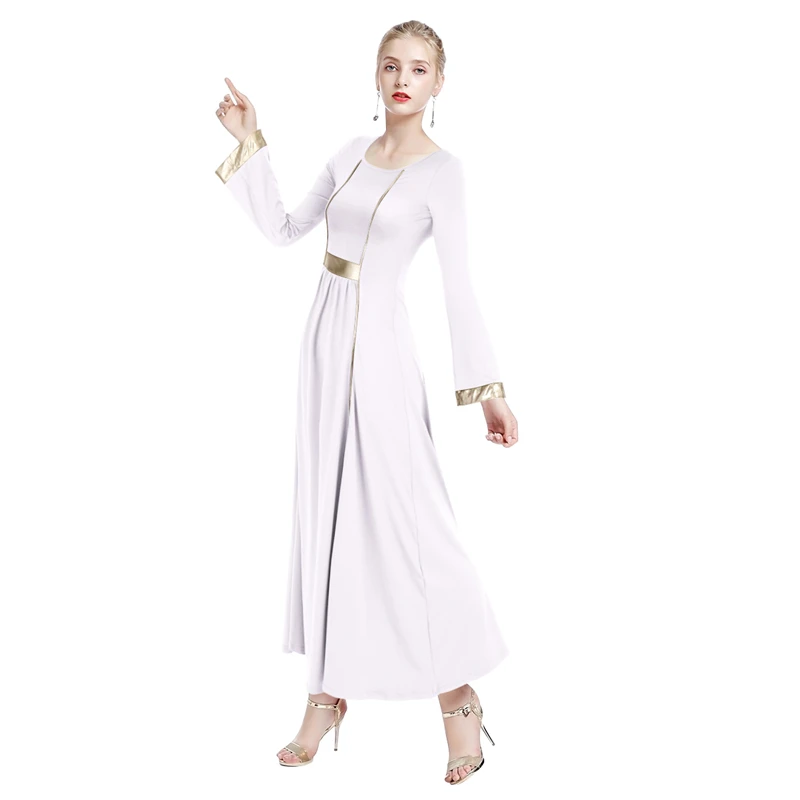 

Elegant Praise Dress Women Church Praise Dance Costume for Women Adult Long Sleeve Pleated Long Dress Liturgical Dance Dresses