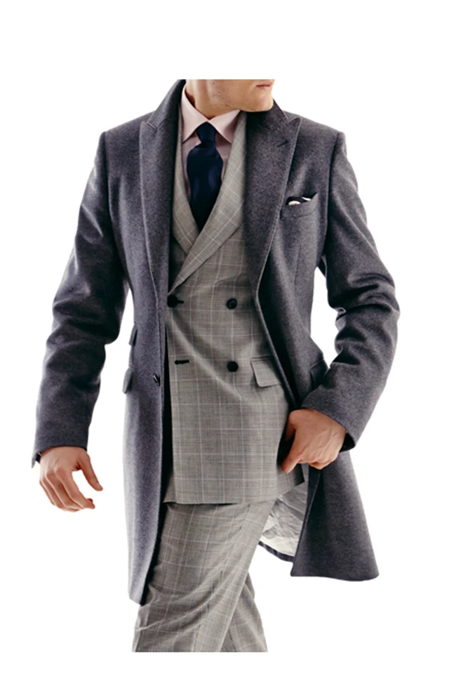 Высококачественное зимнее Новое поступление, мужское плотное шерстяное пальто в английском стиле, Стильное однотонное светло-серое пальто с 2 пуговицами, небольшой карман, кашемировое пальто