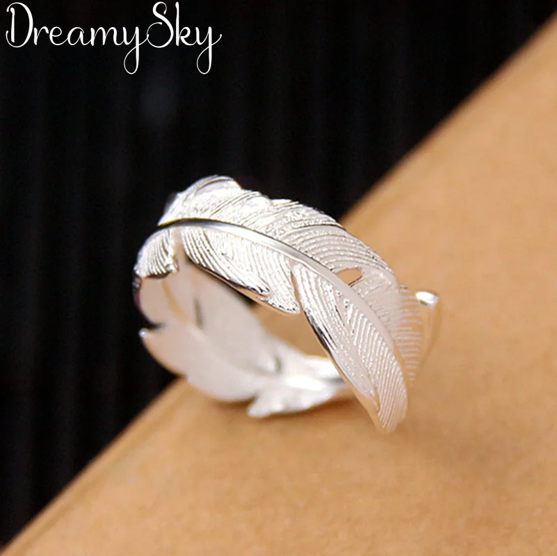 

Vintage Retro 925 Sterling Silver Big Feather Rings For Women Christmas Jewelry Antique Finger Open Rings Anillos