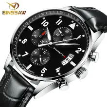 BINSSAW Fortement-Lumineux Quartz Montre pour Loisirs de Cuir Hommes et Cadeaux, Imperméable à l’eau 100 M avec Un Saphir Surface, entreprise