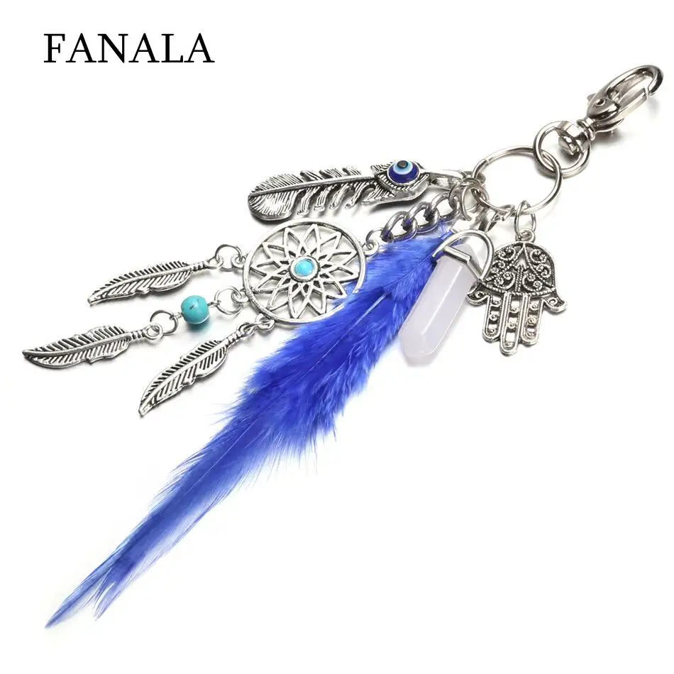 Boho дизайн модные Dreamcatcher ключ Стиль брелок для ключей с перьями цепи Для женщин