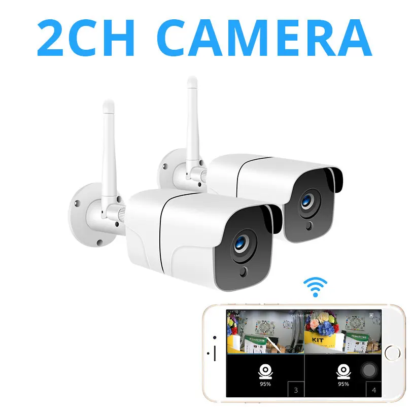 Wheezan CCTV камера система безопасности Wifi комплект видеонаблюдения 1080 P HD Беспроводная ip-камера наружная двухсторонняя аудио сигнализация домашняя камера - Цвет: 2CH Cameras