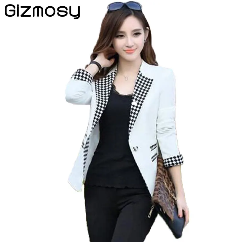 

Ladies Blazers 2018 New Fashion Single Button Blazer Women Suit Jacket White Blaser Female Plus Size Blazer Femme BN2561
