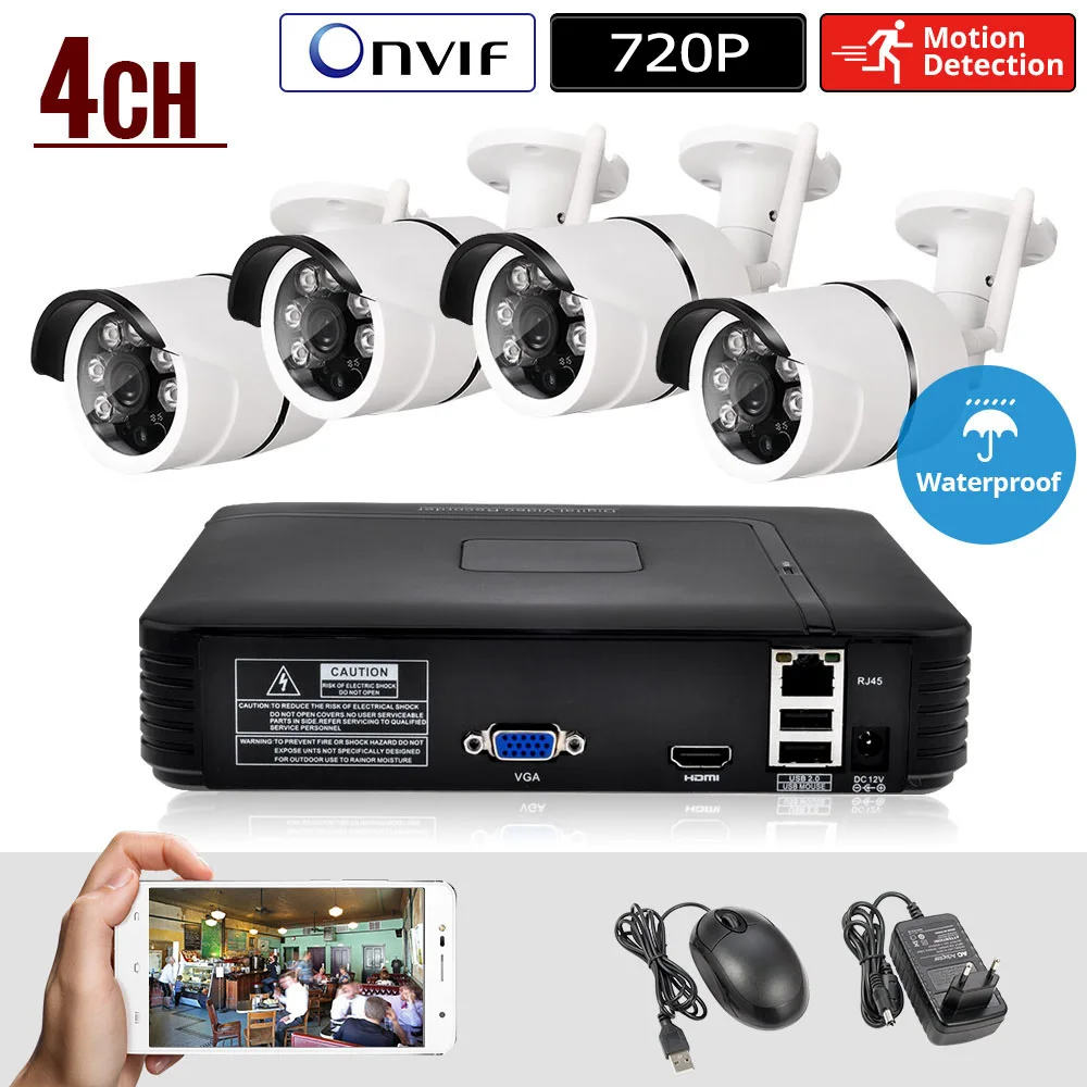 

FUERS 1080P Full HD 4ch WiFi IP Camera NVR Video Recorder Kits 4 Channel ONVIF Surveillance Home Security CCTV System