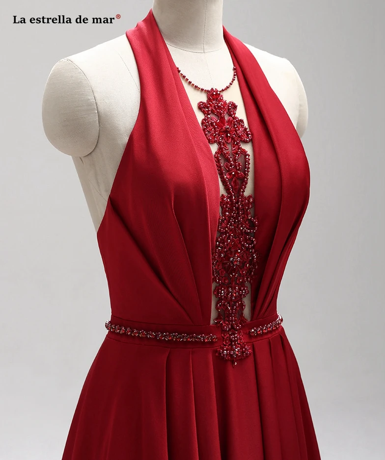 Vestido madrinha2018 Новый шифоновый Кристалл сексуальный v-образный Вырез Холтер линия Красный Длинные платья подружек невесты Плюс Размер abito