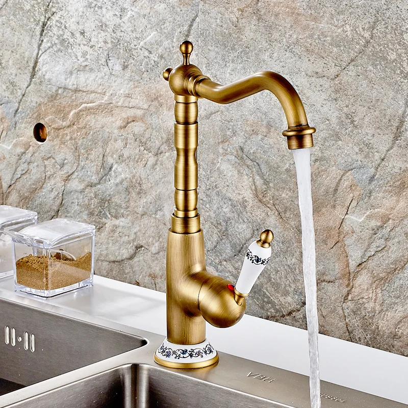Kitchen Faucet Kitchen Tap Valve Antique Brass Taps Rotatable Ceramic Kitchens Mutfak 250-33C Kitchen Faucet Kitchen Tap Valve Antique Brass Taps Rotatable Ceramic Kitchens Mutfak 250-33C