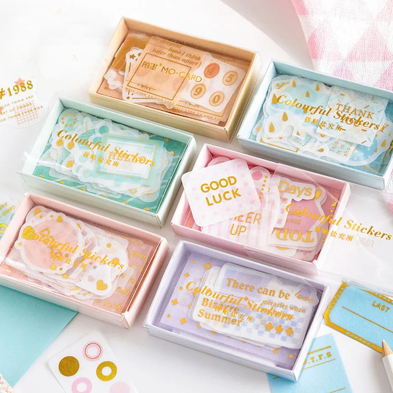 45Pcs Cute Bronzing Stationery Stickers Kawaii Letter Stickers Paper Adhesive Stickers For Girl Scrapbooking Diary Photos Albums
