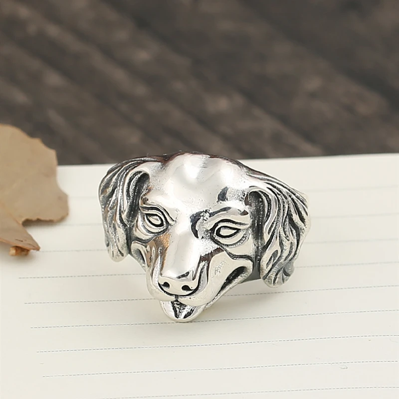 

S925 sterling silver dog head ring jewelry men's open punk ring popular jewelry