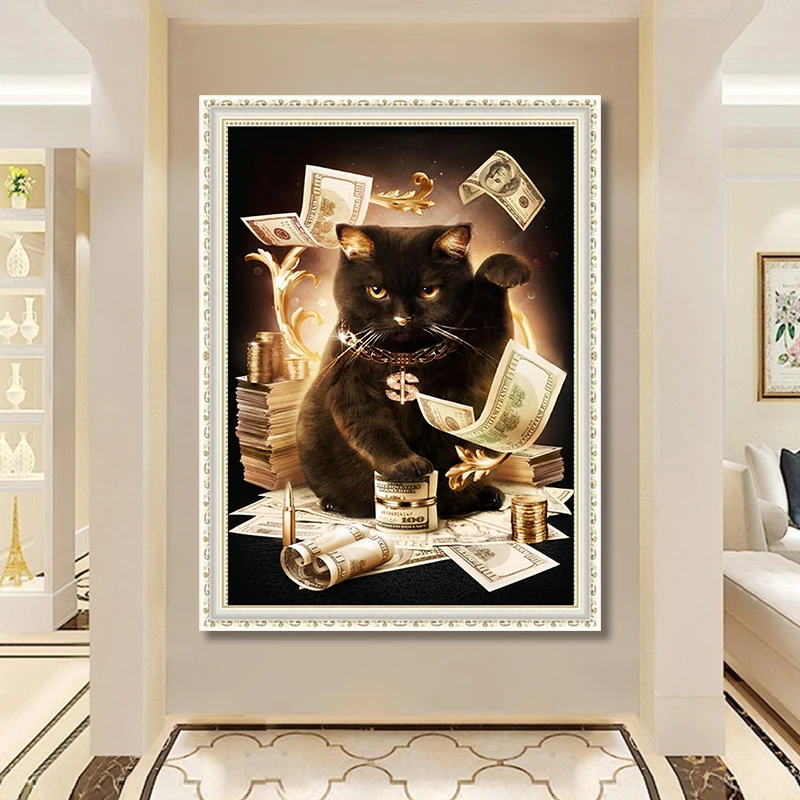 5D Full DIY Diamond Embroidery Painting Cross Stitch 3D Round Mosaic Needlework money cat for Home Decor | Дом и сад